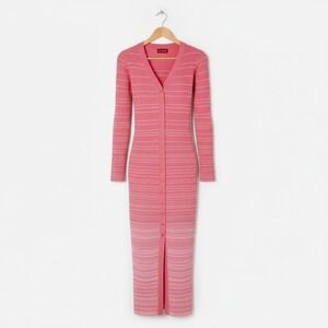 STAUD Shoko Ribbed Stretch Midi Sweater Dress‎ Pink White Stripe Medium NWOT